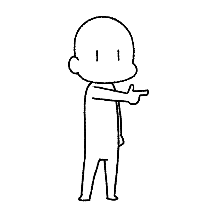 Mame making a shooting gesture, side view