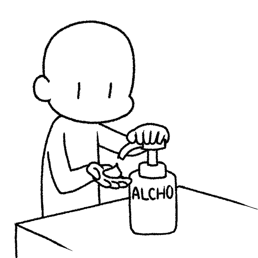 手に消毒液を乗せる