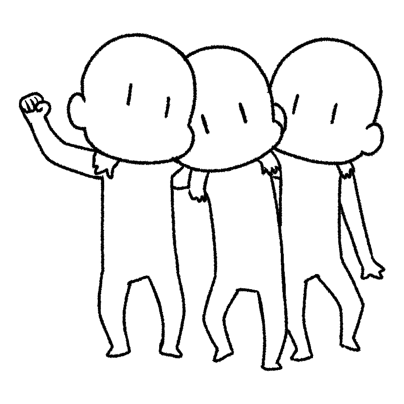 三人で肩を組む