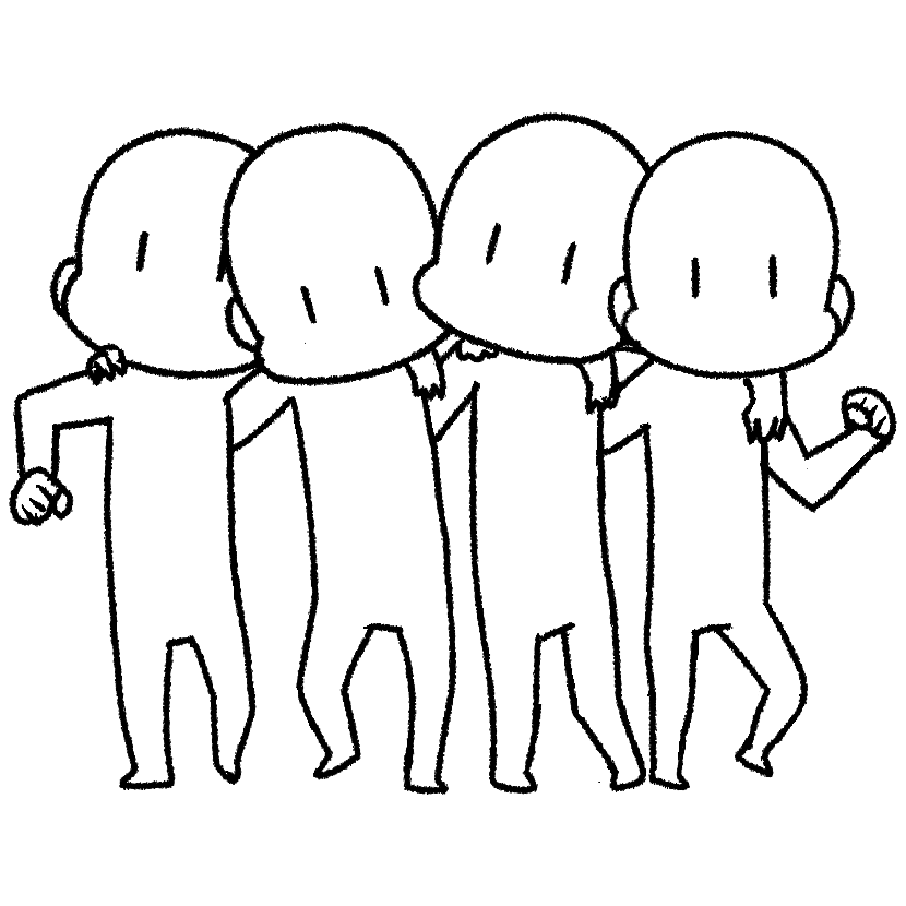 集団で肩を組む