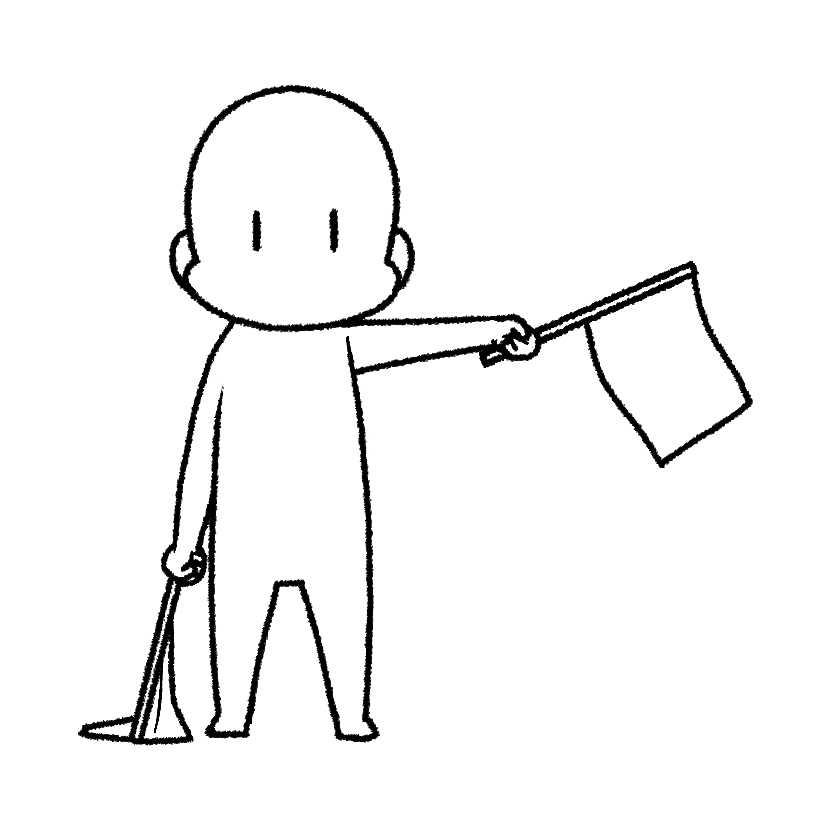Mame waving a flag with one hand
