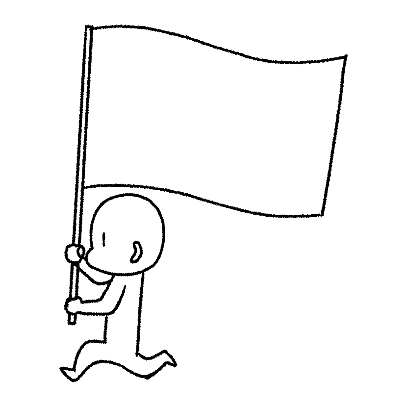 Mame running with a large flag