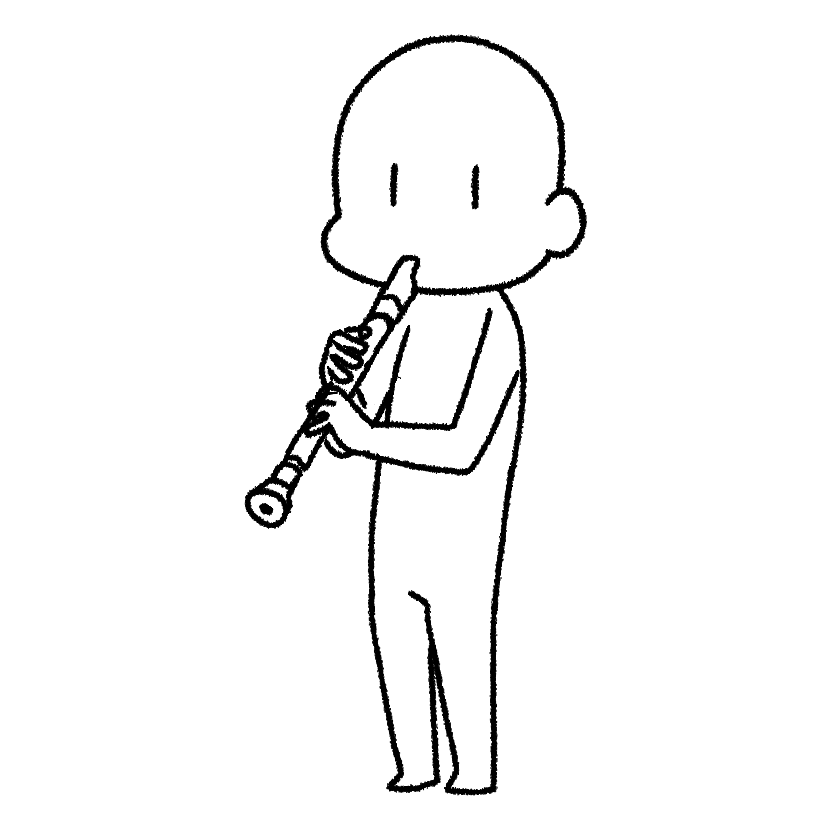 Mame playing a recorder, facing left