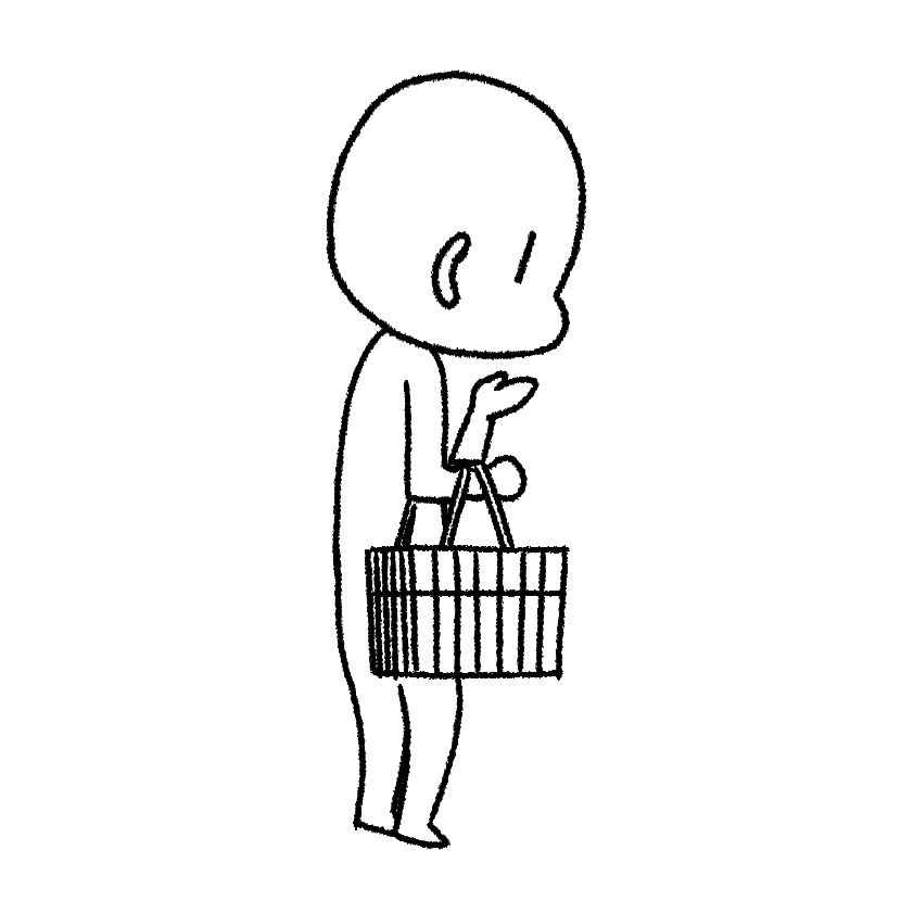 Mame with a shopping basket, rear view