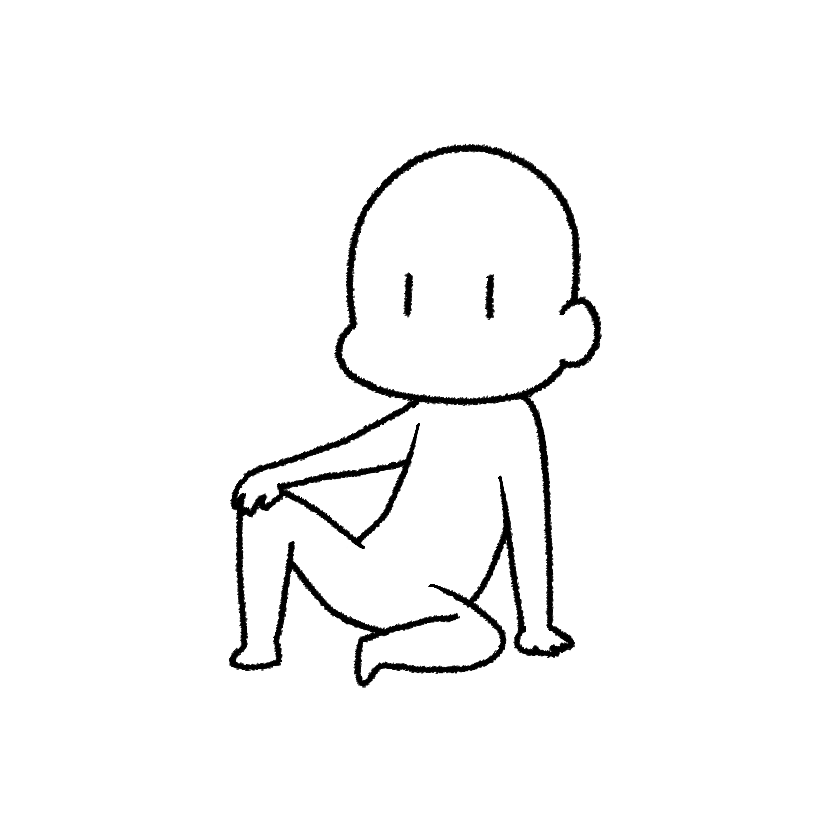 Mame sitting with a raised knee