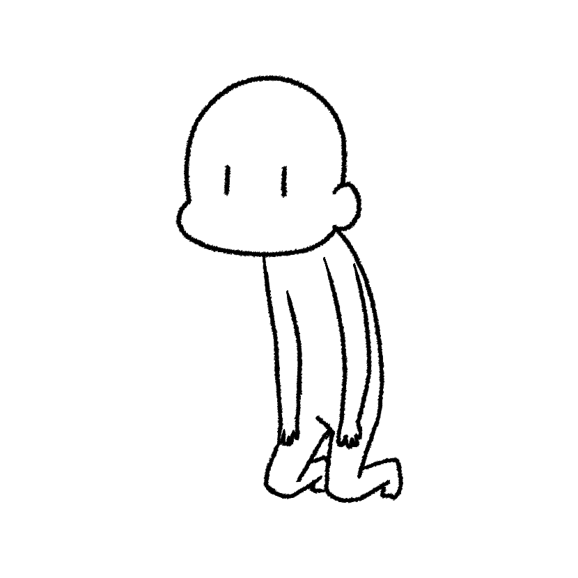 Mame leaning forward while kneeling