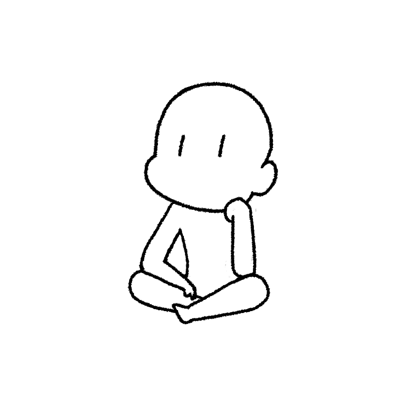 Mame propping the cheek while sitting cross-legged