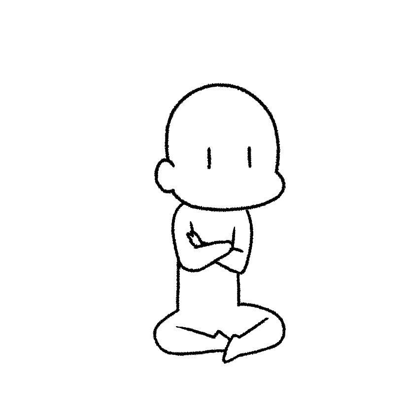 腕を組んであぐらをかく（頑固）