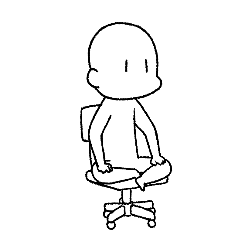 オフィスチェアの上であぐらをかく
