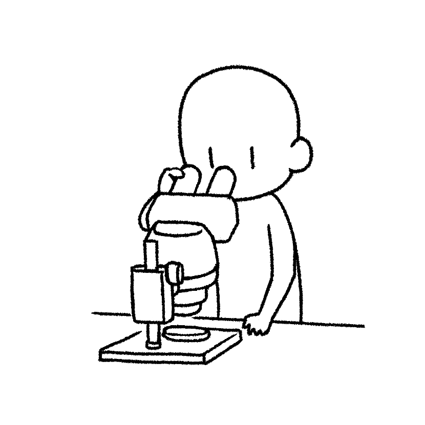 Mame looking through a microscope
