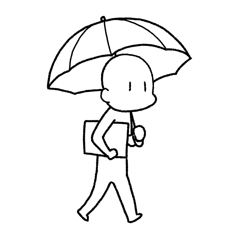 Mame walking with an umbrella