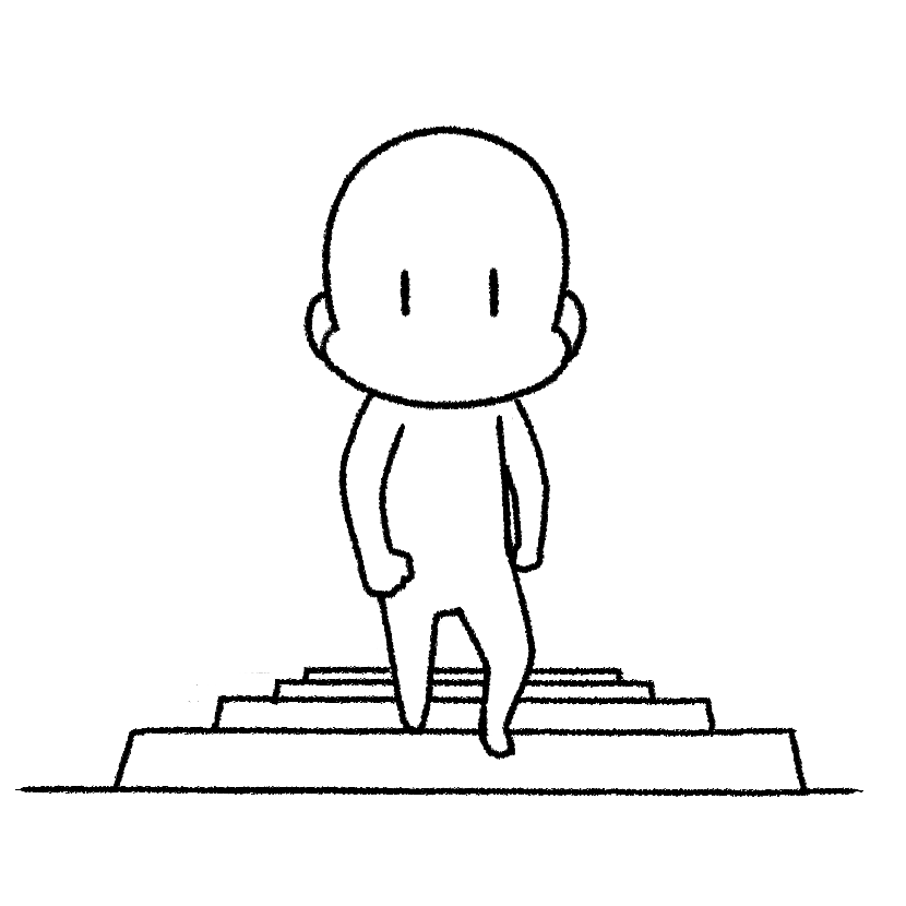 Mame climbing stairs, front view