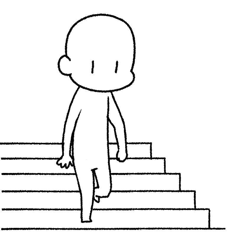 Mame walking downstairs