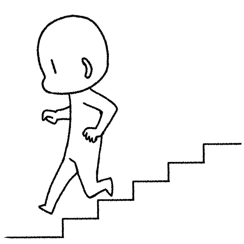 Mame sprinting downstairs