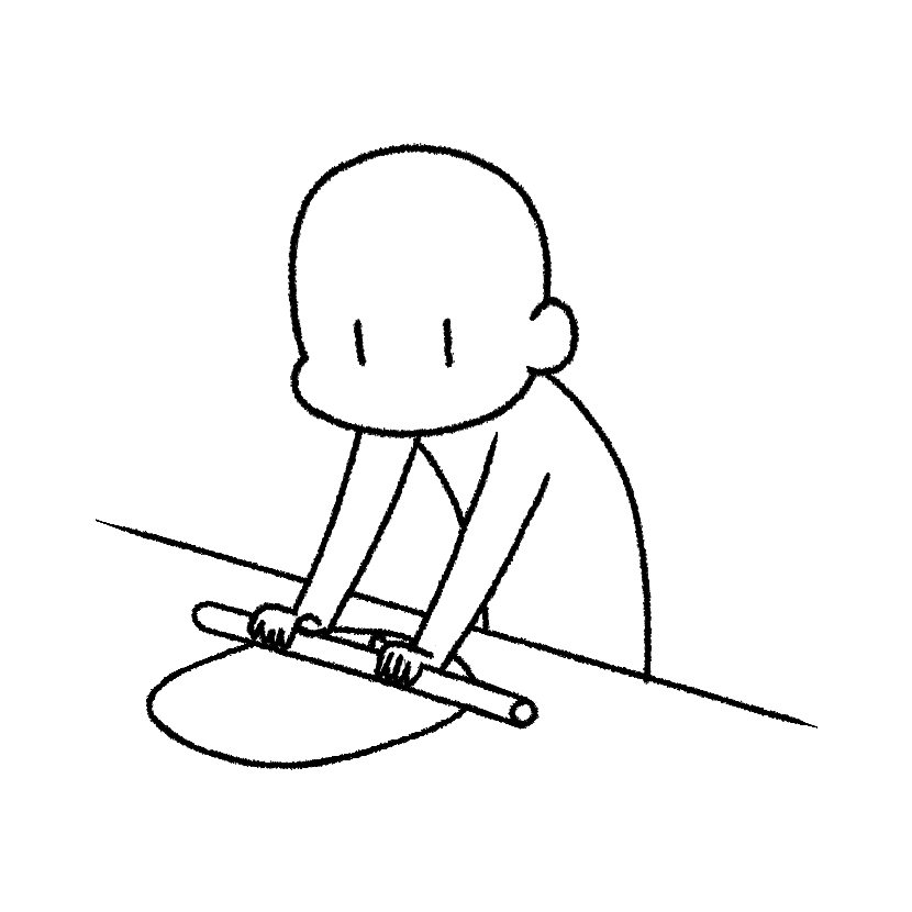 のし棒で生地を伸ばす