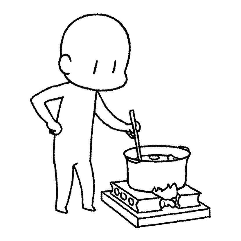 外でカレーを作る