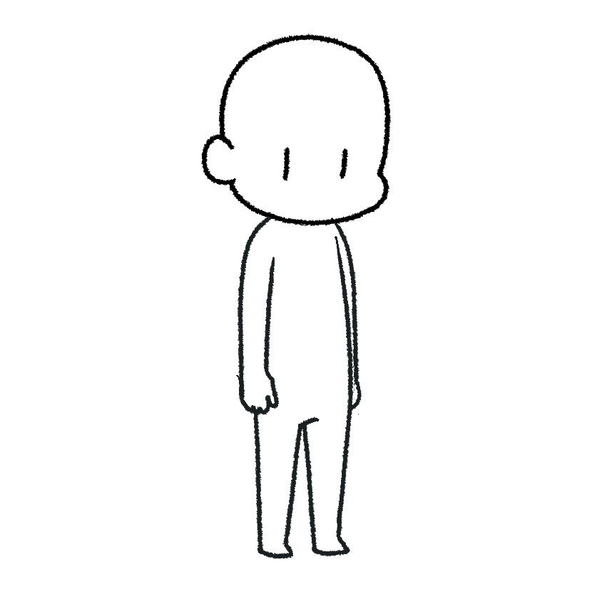 直立で下を見る
