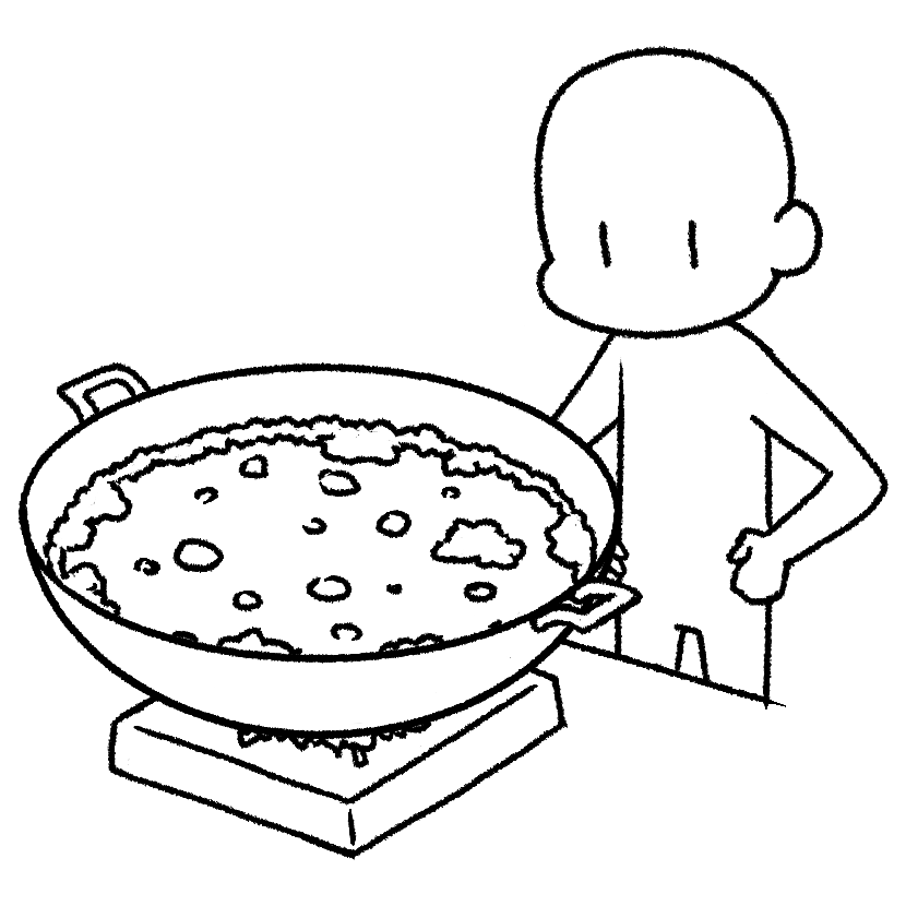 大きな鍋で料理